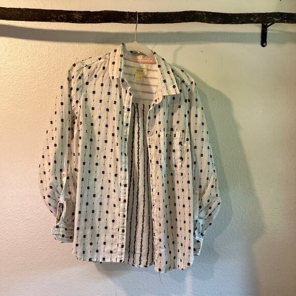 Maeve X Anthropologie White Embroidered Button Front Lightweight Shirt Size 10 - Picture 14 of 15